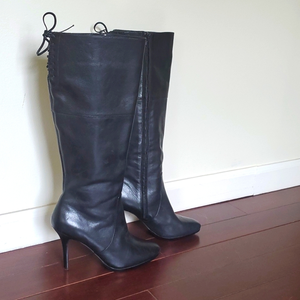 Ralph Lauren high heeled, black, leather boots